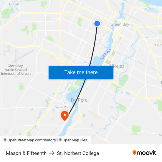 Mason & Fifteenth to St. Norbert College map