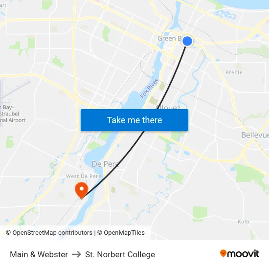 Main & Webster to St. Norbert College map
