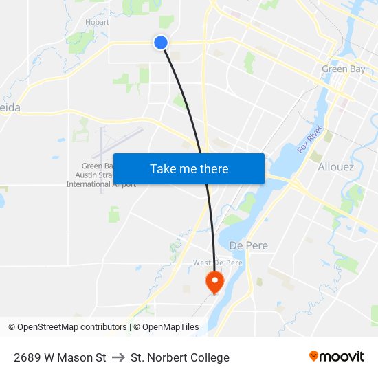 2689 W Mason St to St. Norbert College map