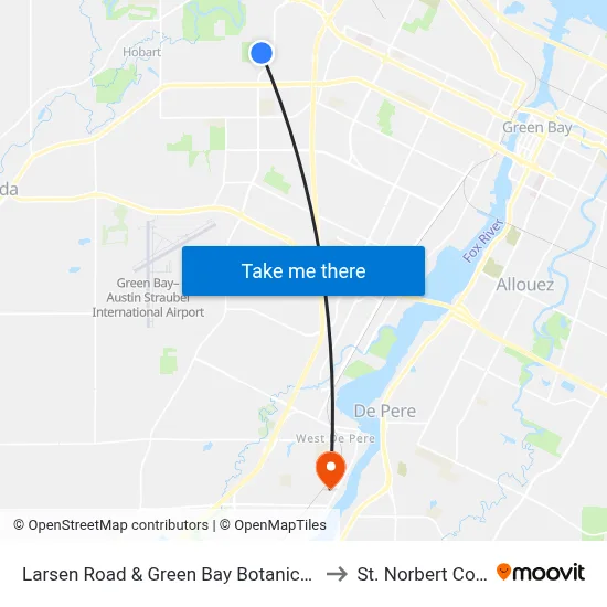 Larsen Road & Green Bay Botanical Garden to St. Norbert College map