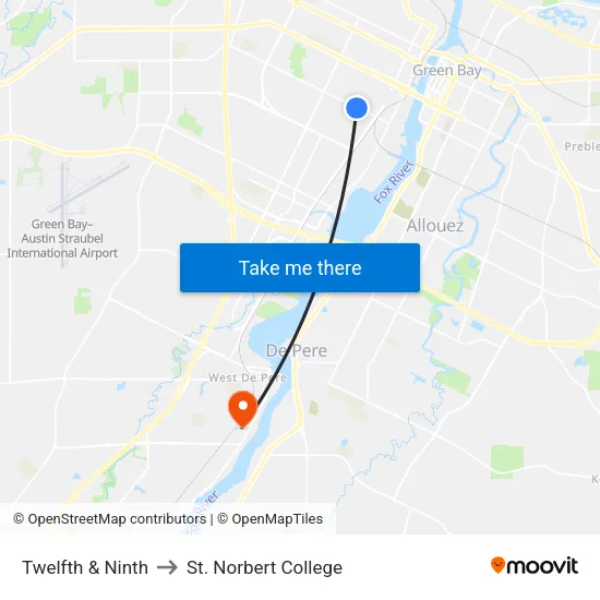Twelfth & Ninth to St. Norbert College map