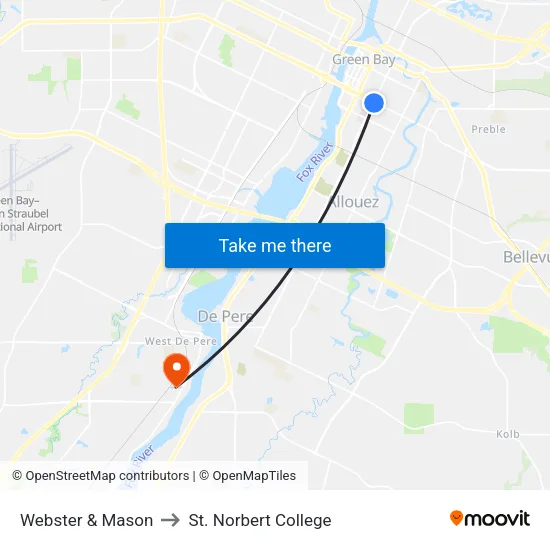 Webster & Mason to St. Norbert College map