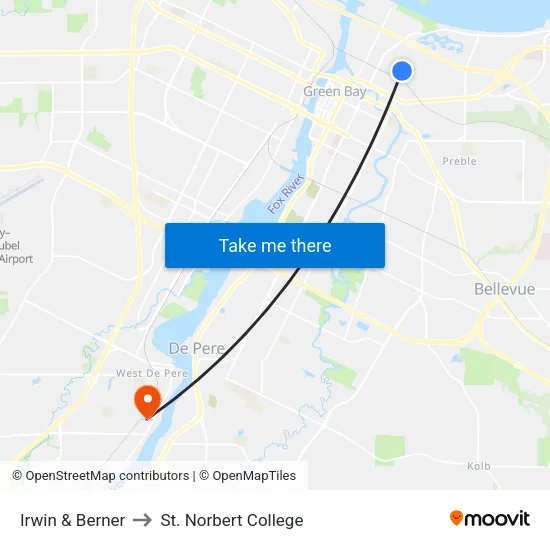 Irwin & Berner to St. Norbert College map