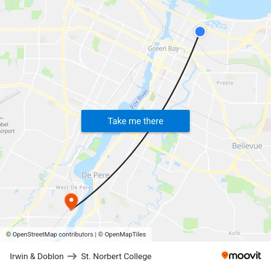Irwin & Doblon to St. Norbert College map