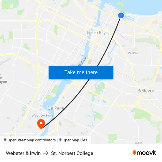 Webster & Irwin to St. Norbert College map