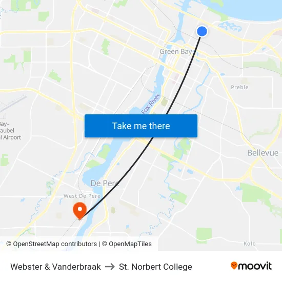 Webster & Vanderbraak to St. Norbert College map