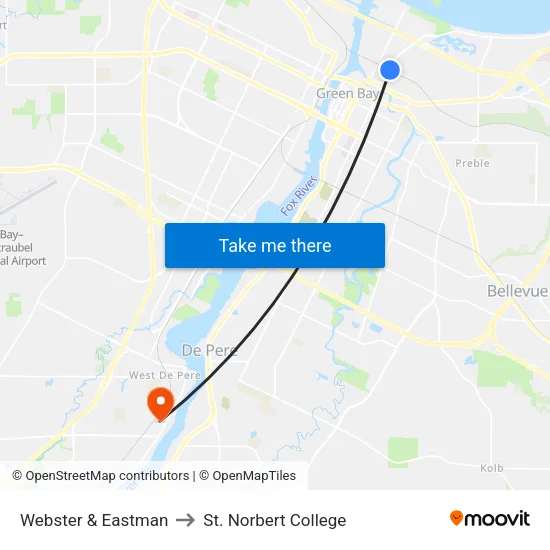 Webster & Eastman to St. Norbert College map