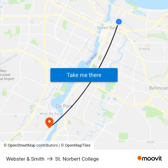 Webster & Smith to St. Norbert College map