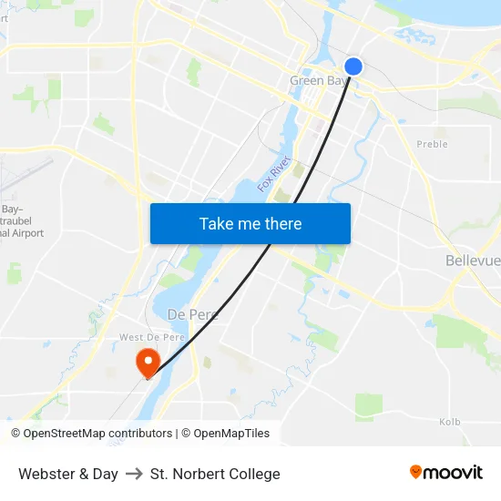 Webster & Day to St. Norbert College map