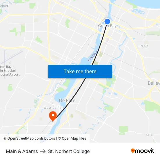 Main & Adams to St. Norbert College map