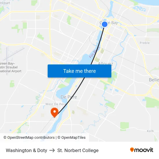 Washington & Doty to St. Norbert College map