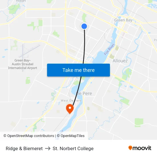 Ridge & Biemeret to St. Norbert College map