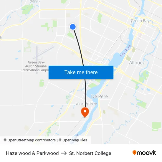 Hazelwood & Parkwood to St. Norbert College map