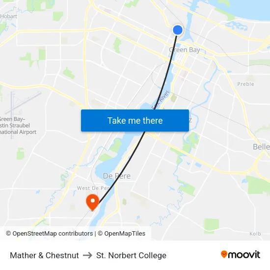 Mather & Chestnut to St. Norbert College map