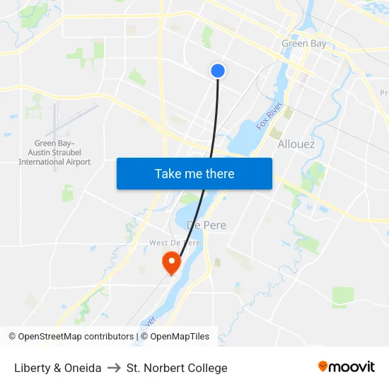 Liberty & Oneida to St. Norbert College map