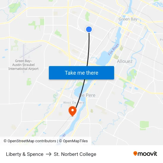 Liberty & Spence to St. Norbert College map