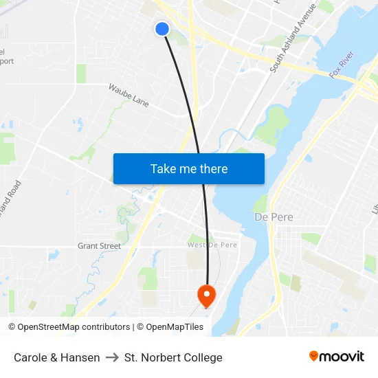 Carole & Hansen to St. Norbert College map