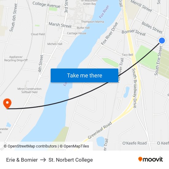 Erie & Bomier to St. Norbert College map