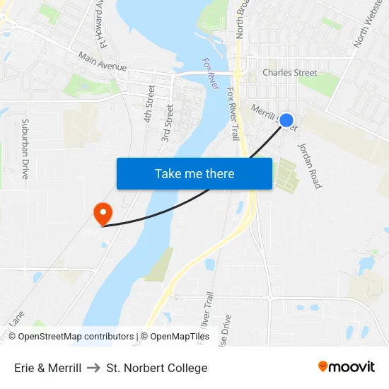 Erie & Merrill to St. Norbert College map
