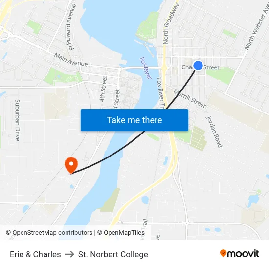 Erie & Charles to St. Norbert College map