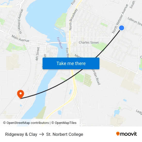 Ridgeway & Clay to St. Norbert College map