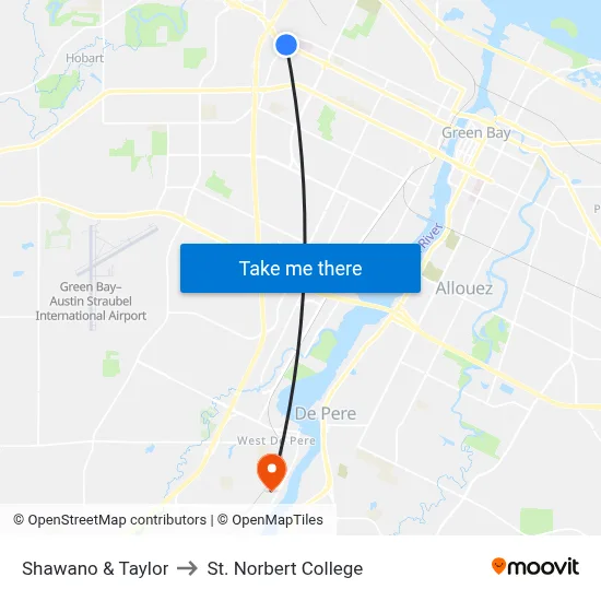 Shawano & Taylor to St. Norbert College map