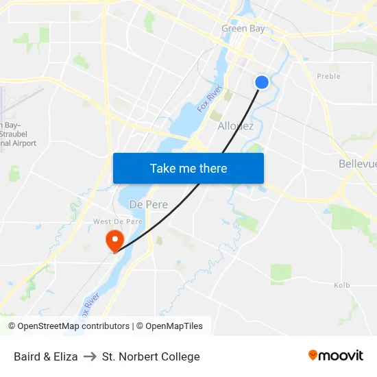 Baird & Eliza to St. Norbert College map