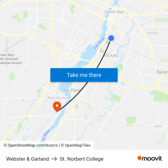 Webster & Garland to St. Norbert College map
