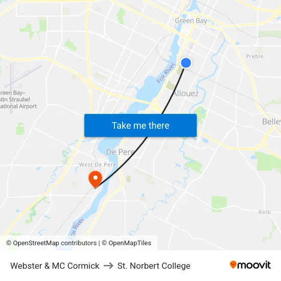 Webster & MC Cormick to St. Norbert College map