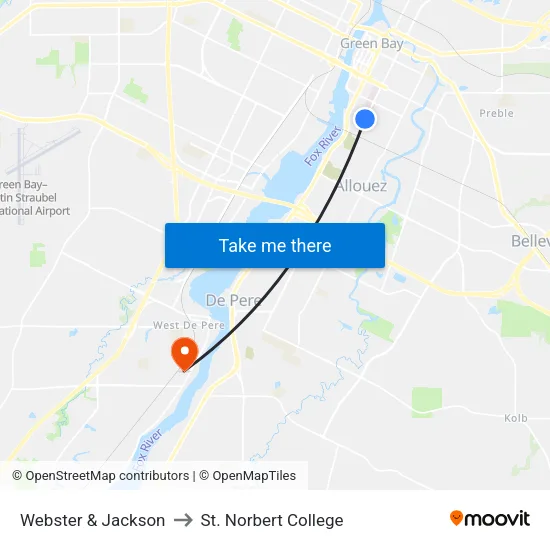 Webster & Jackson to St. Norbert College map