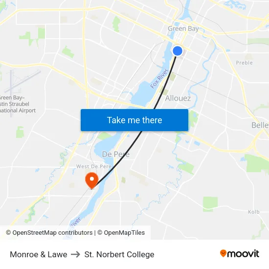 Monroe & Lawe to St. Norbert College map