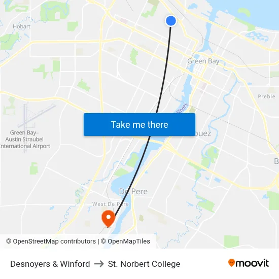 Desnoyers & Winford to St. Norbert College map