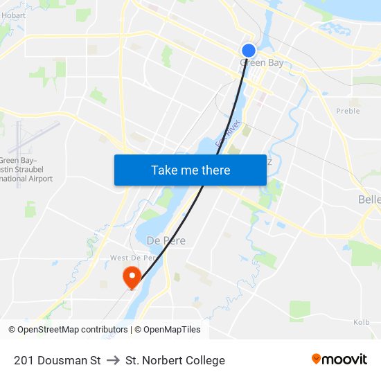 201 Dousman St to St. Norbert College map