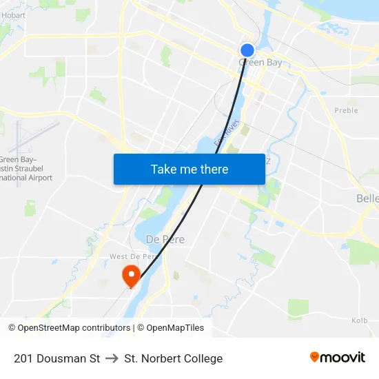 201 Dousman St to St. Norbert College map