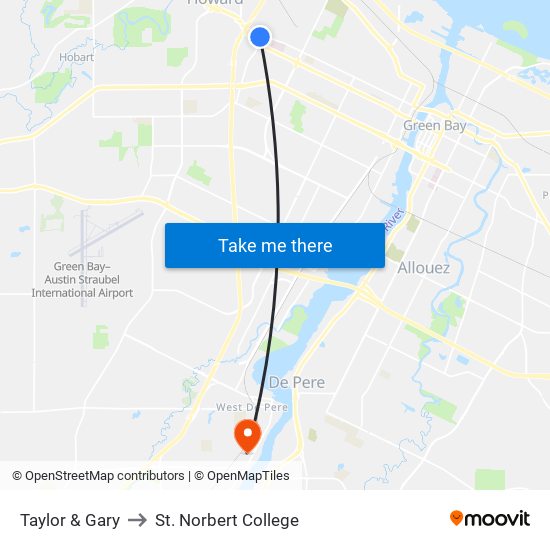 Taylor & Gary to St. Norbert College map