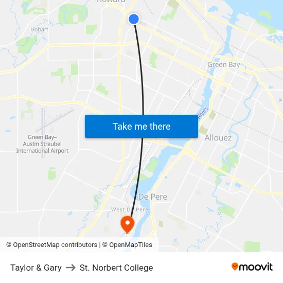 Taylor & Gary to St. Norbert College map