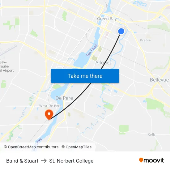 Baird & Stuart to St. Norbert College map