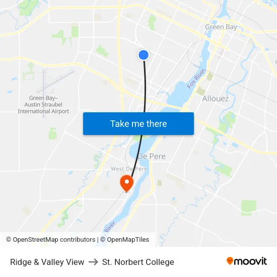 Ridge & Valley View to St. Norbert College map