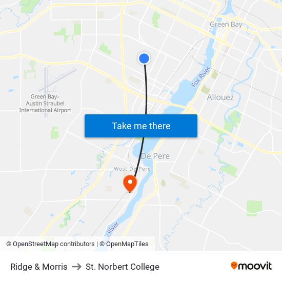 Ridge & Morris to St. Norbert College map