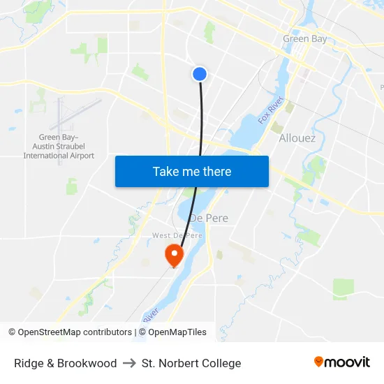 Ridge & Brookwood to St. Norbert College map