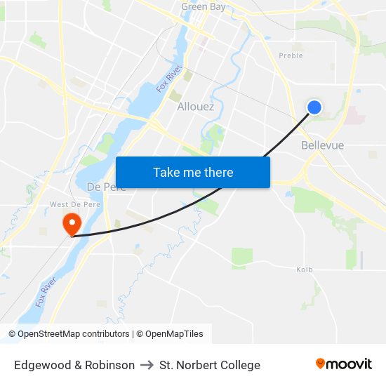 Edgewood & Robinson to St. Norbert College map