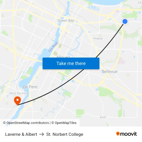 Laverne & Albert to St. Norbert College map
