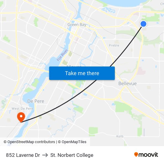 852 Laverne Dr to St. Norbert College map