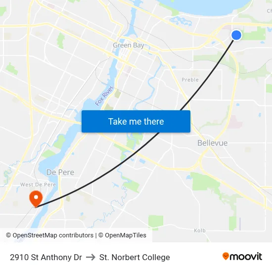 2910 St Anthony Dr to St. Norbert College map