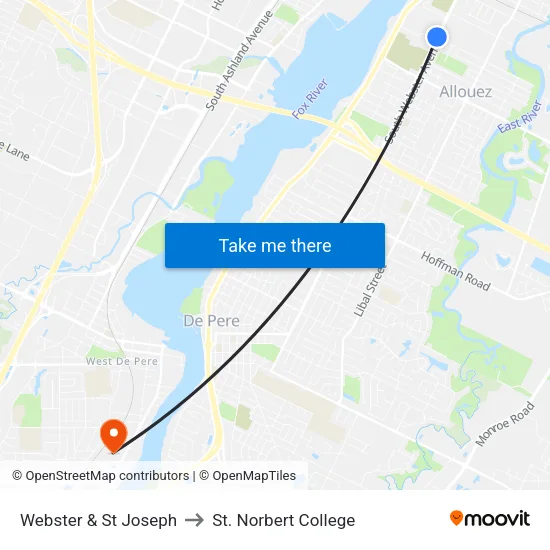 Webster & St Joseph to St. Norbert College map