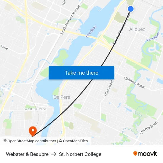 Webster & Beaupre to St. Norbert College map