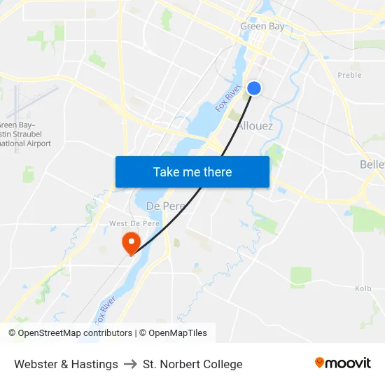 Webster & Hastings to St. Norbert College map