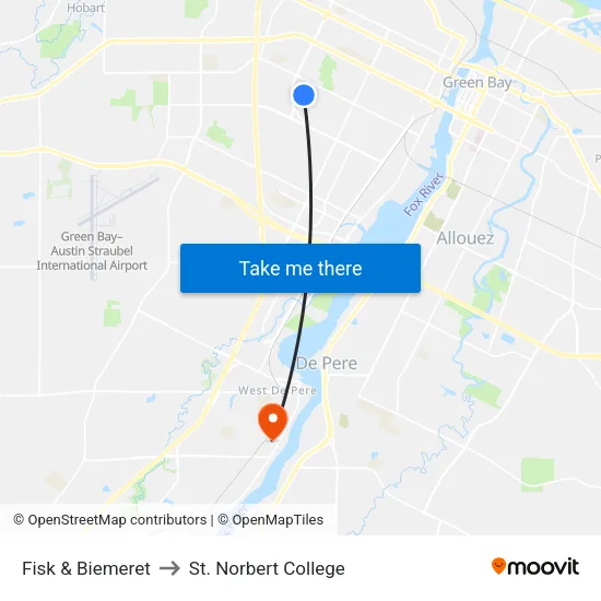 Fisk & Biemeret to St. Norbert College map