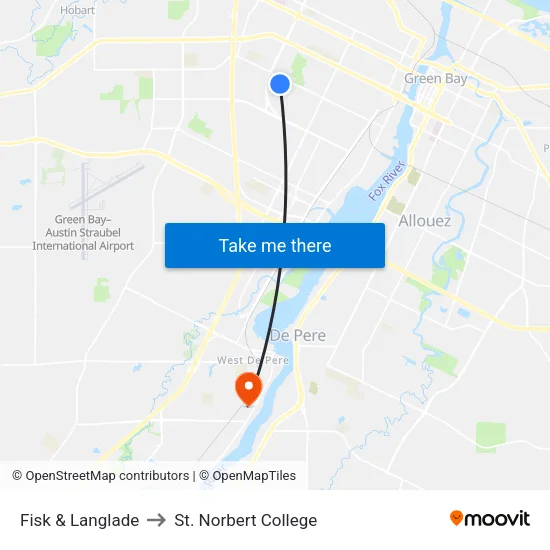 Fisk & Langlade to St. Norbert College map