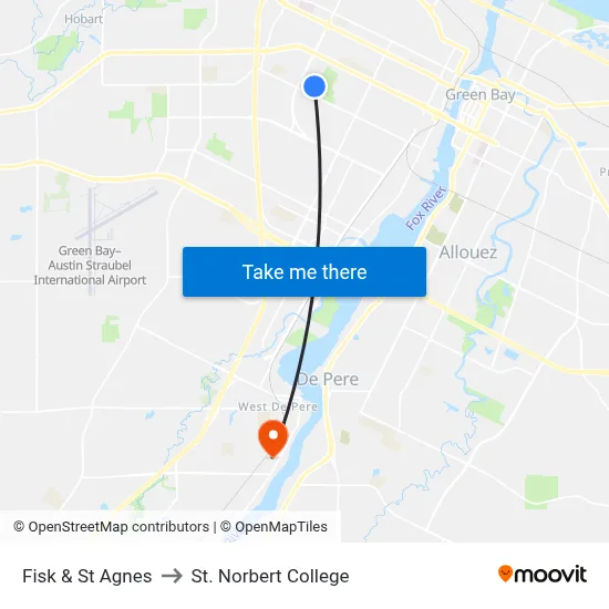 Fisk & St Agnes to St. Norbert College map